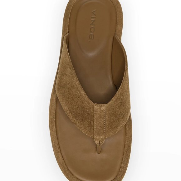 VINCE Dean Basic Leather Brown Tobacco Suede Men's Flip Flops Sandals - Picture 2 of 8